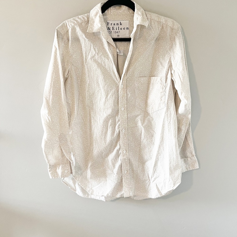 Frank & Eileen Joedy Button Down Shirt XS Beige White Floral Cotton Italian